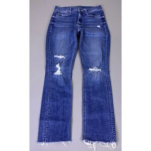 Mother The Dazzler Ankle Fray Jeans Size 27 Blue Weekend Warrior Distressed